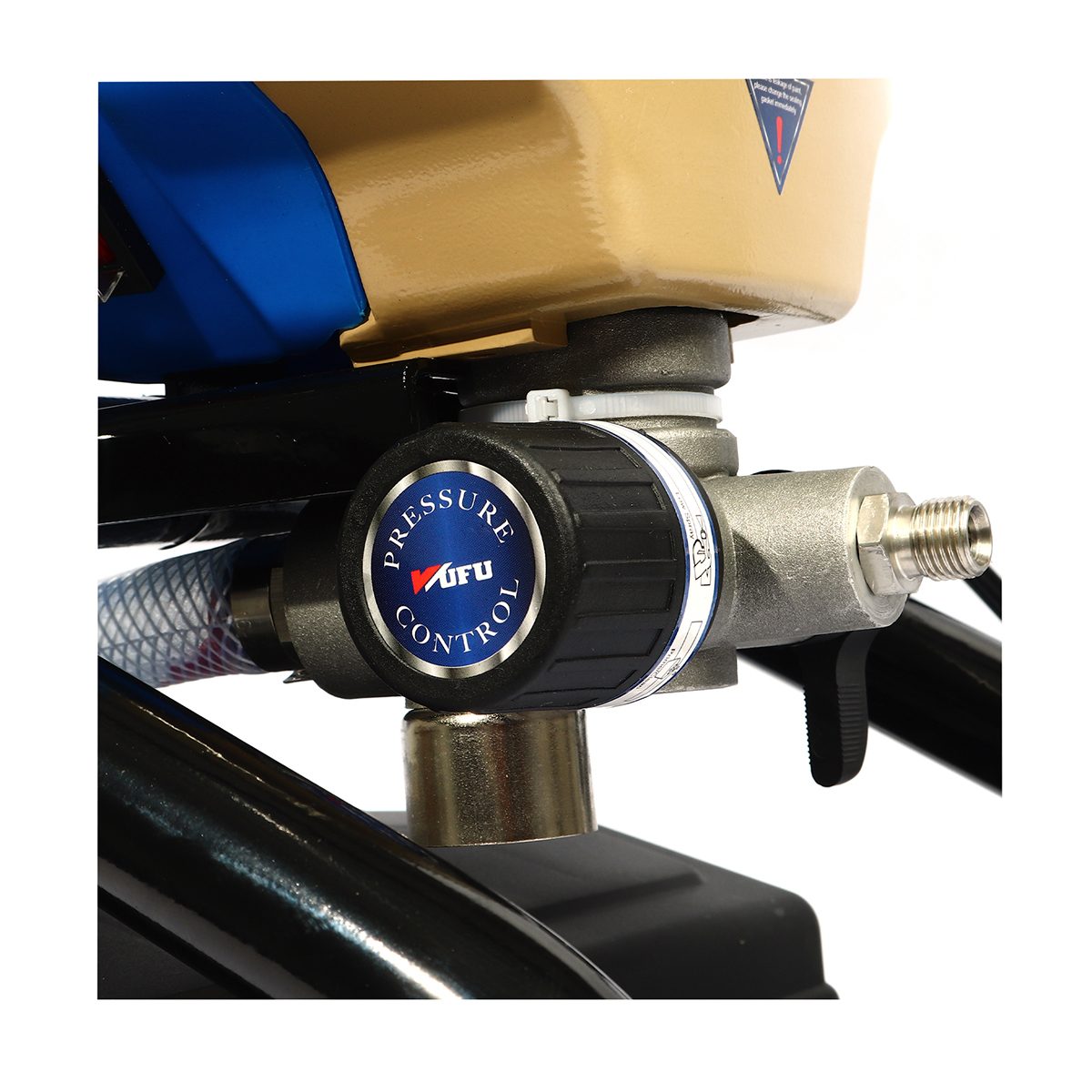 เครื่องพ่นสีแบบ Airless วูฟู (WUFU) รุ่น P-120C กำลังไฟ 650 วัตต์ แรงดันไฟ 220 โวลต์ แรงดันสูงสุด 210 บาร์ ปริมาณสีสูงสุด 1100 มิลลิลิตร/นาท