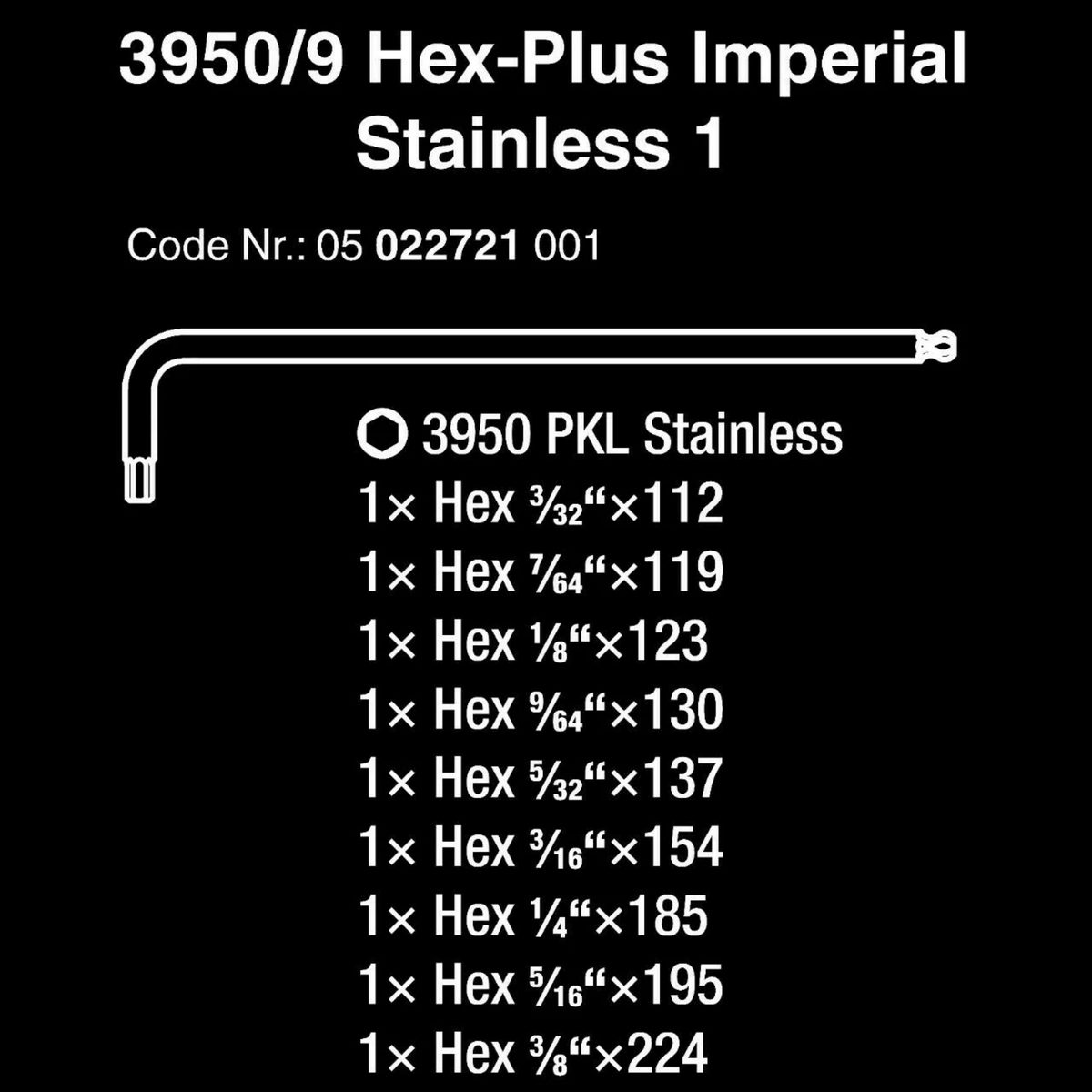 WERA ชุดประแจหกเหลี่ยมหลากสี 3950/9 Hex-Plus Stainless รหัส 05022669001 (เวร่า)