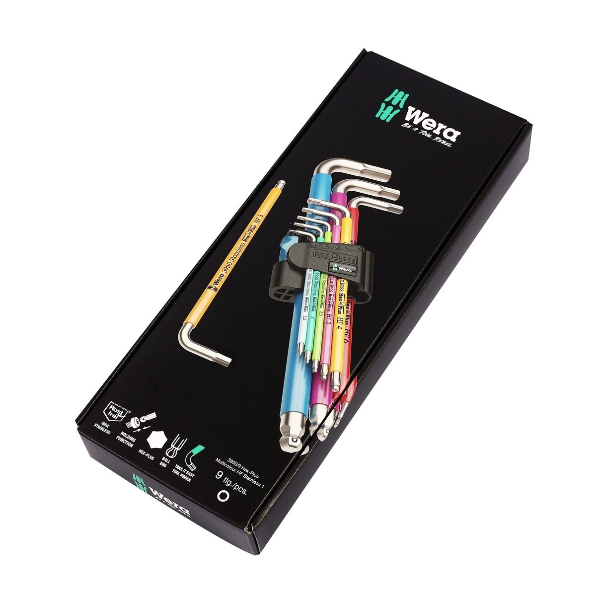 WERA ชุดประแจหกเหลี่ยม 3950/9 Hex-Plus Multicolour HF Stainless 1 ลูกปืน รหัส 05022699001 (เวร่า)