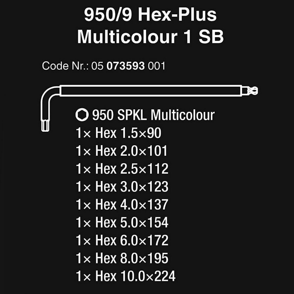 WERA ชุดประแจหกเหลี่ยมหลากสี 950/9 Hex-Plus รหัส 05073593001 (เวร่า)