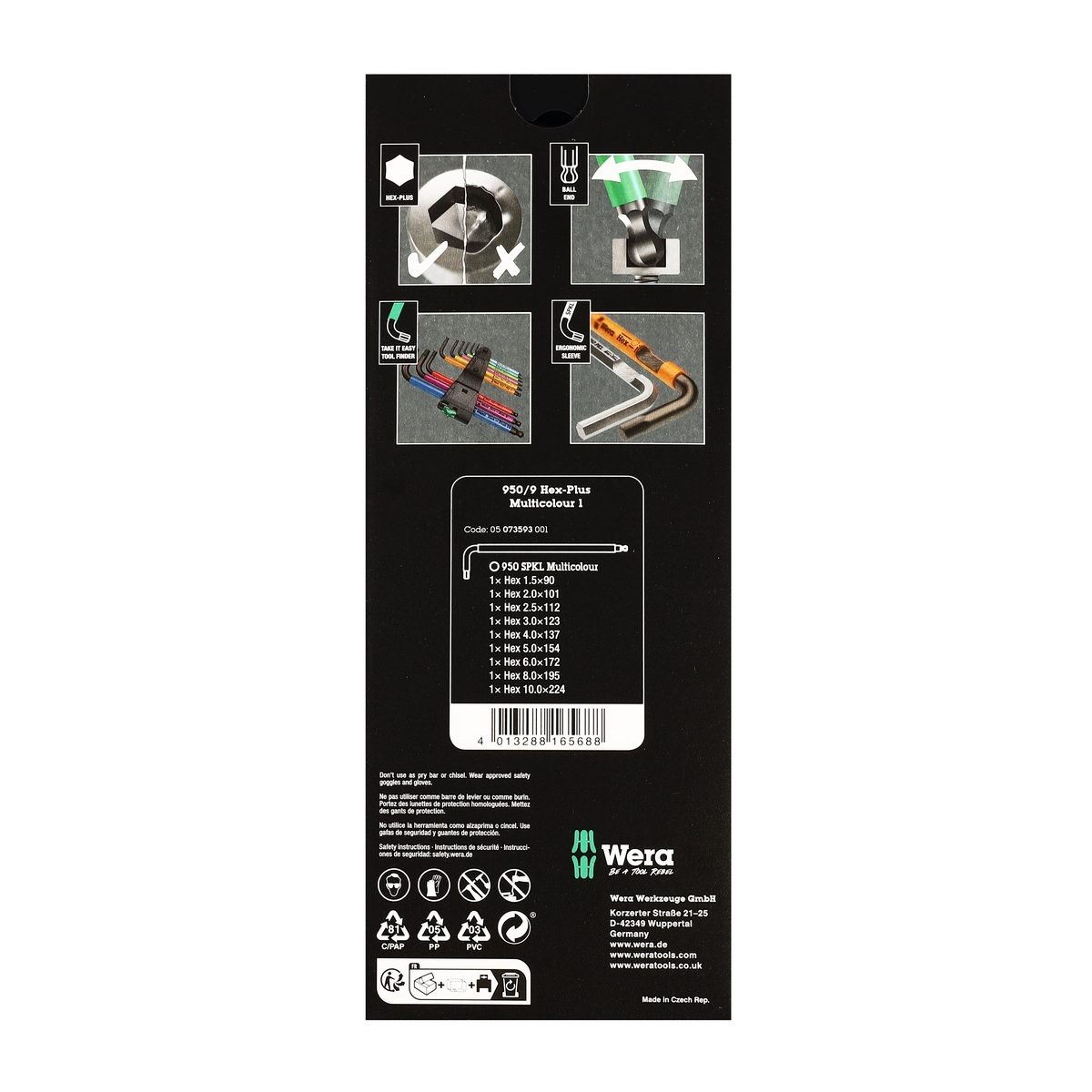 WERA ชุดประแจหกเหลี่ยมหลากสี 950/9 Hex-Plus รหัส 05073593001 (เวร่า)