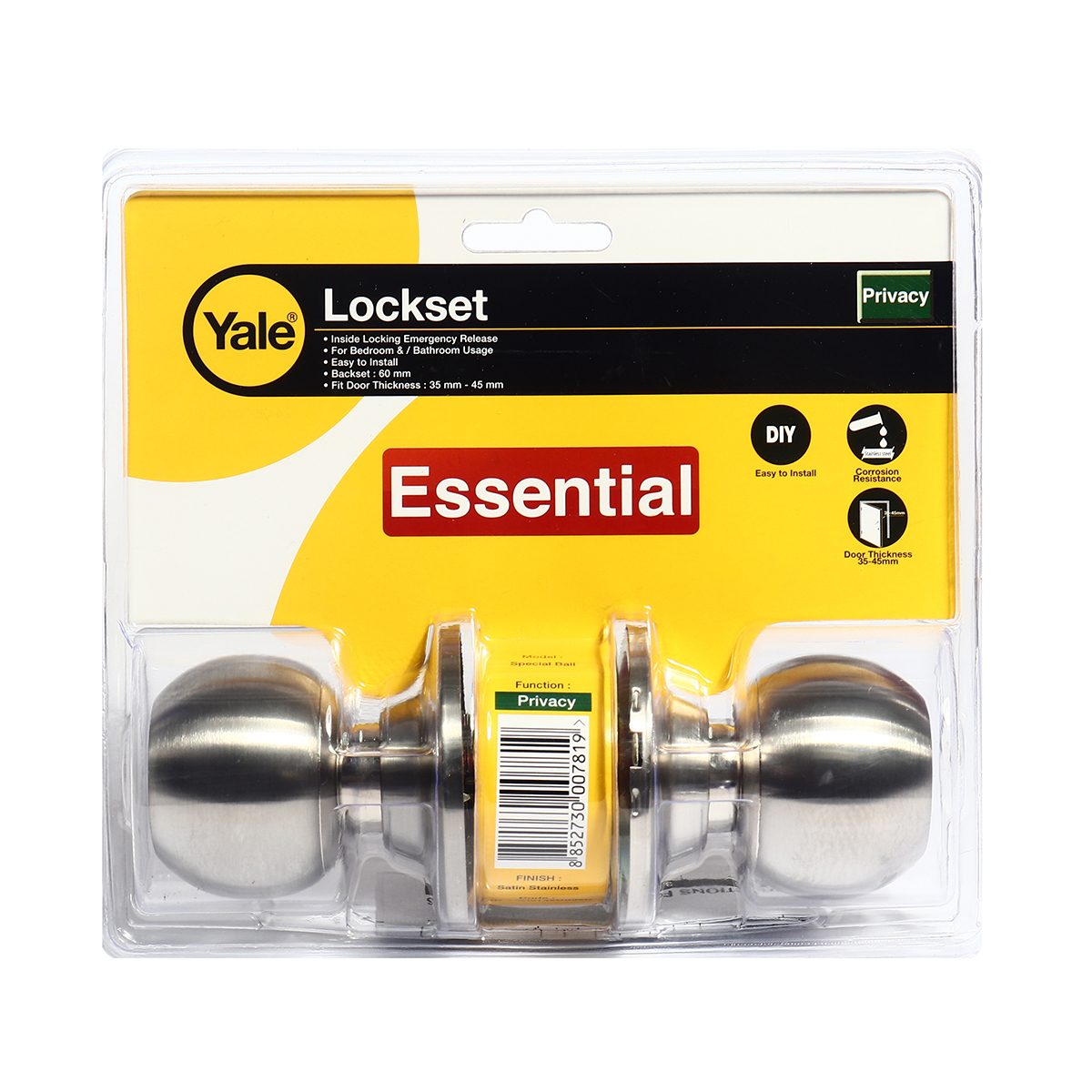 ลูกบิดประตูห้องน้ำ หัวกลม จานเล็ก 5140 Series Essential เยล (YALE) รุ่น EKN-VCA5142US32D สีสเตนเลส