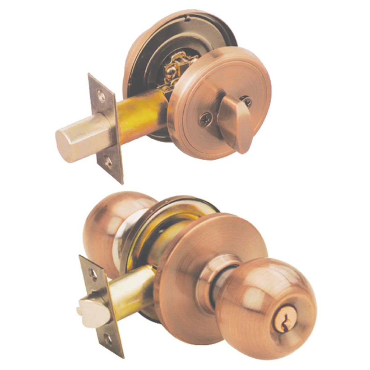 CB9217US11 ลูกบิดหัวกลม+กุญแจ ทองแดงรมดำ