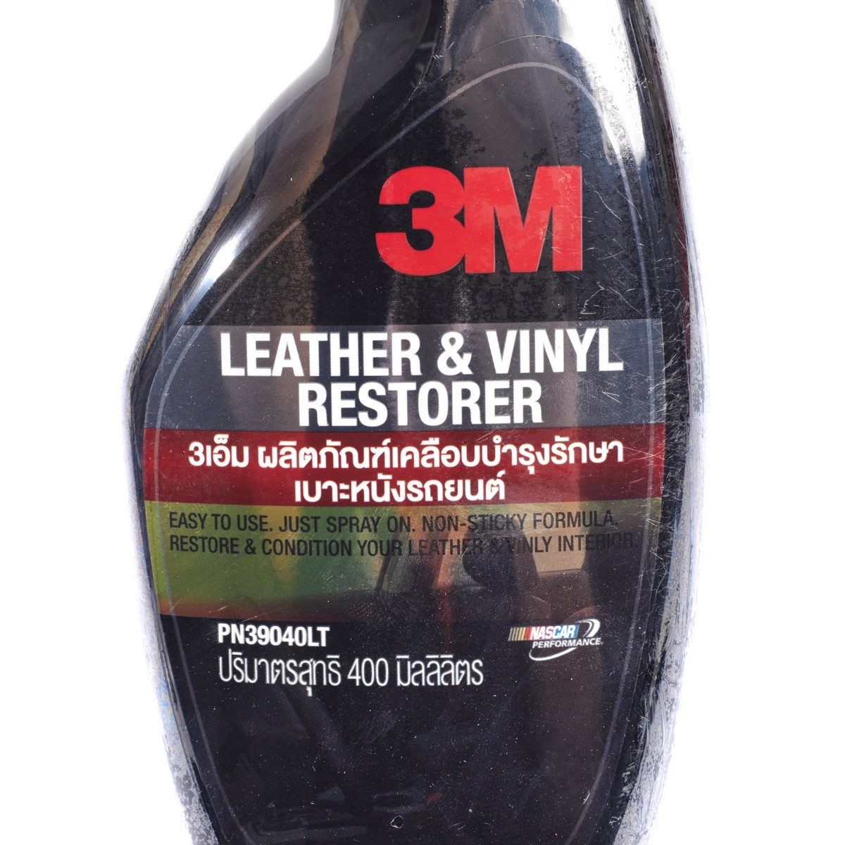ผลิตภัณฑ์เคลือบบำรุงรักษาเบาะหนังและไวนิลรถยนต์ 3เอ็ม (3M) รุ่น PN39040LT ขนาด 400 มิลลิลิตร ใช้ฟื้นฟูบำรุงรักษาคอนโซล เบาะหนัง และวัสดุที่ท