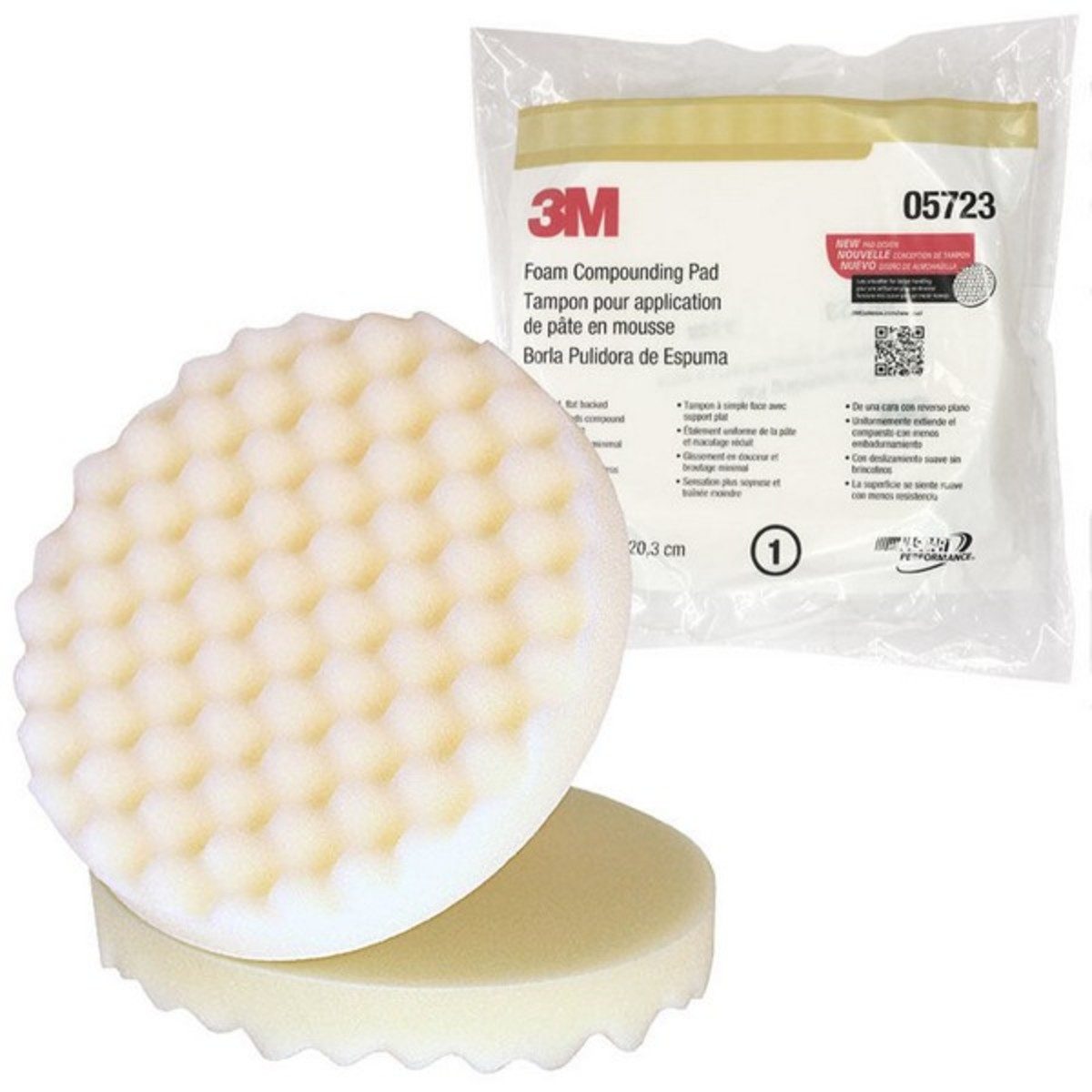 3M แผ่นขัดฟองน้ำ สีขาว 8 นิ้ว รุ่น 5723 (2 ชิ้น/แพ็ค) ใช้คู่กับแป้นจับฟองน้ำ รุ่น 5718 และน้ำยาขัดหยาบ #1 รุ่น 36060 (3 เอ็ม)