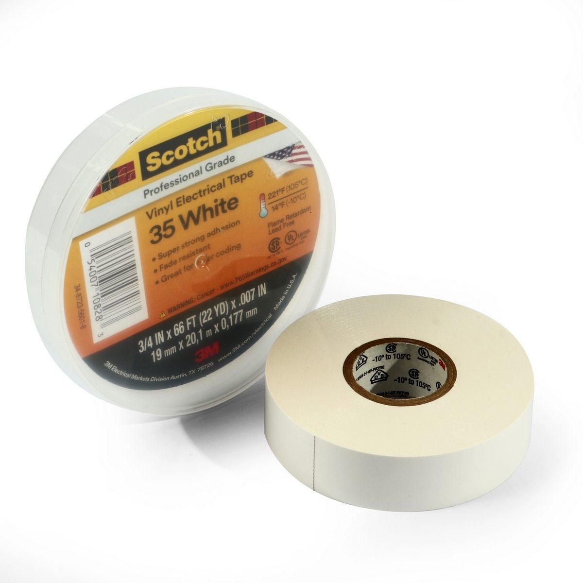 3M เทปพันสายไฟไวนิล SCOTCH 35 สีขาว กว้าง 3/4 นิ้ว ยาว 66 ฟุต หนา 0.007 นิ้ว ทนแรงดันไฟฟ้าได้ 600 โวลต์ (1 ม้วน)