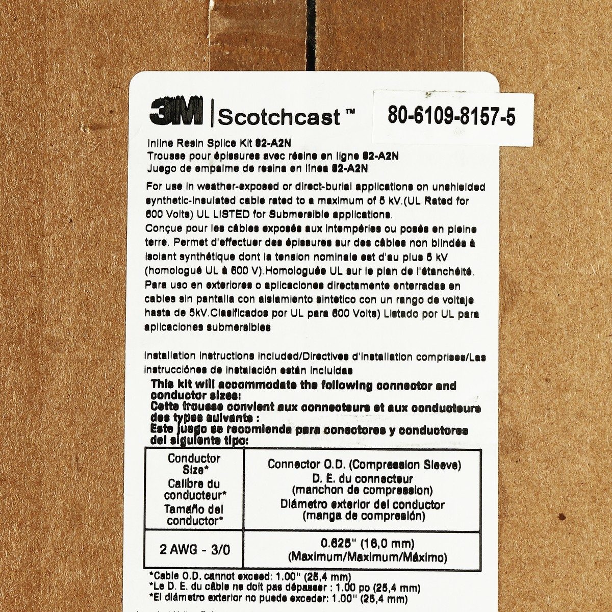 3M Scotchcast ชุดต่อสายเคเบิ้ลชนิดเรซิ่น รุ่น 82-A2 เหมาะกับสายไฟฟ้าไม่เกิน 1 KV สามารถฝังดิน กันน้ำเข้าได้ดี (3 เอ็ม)