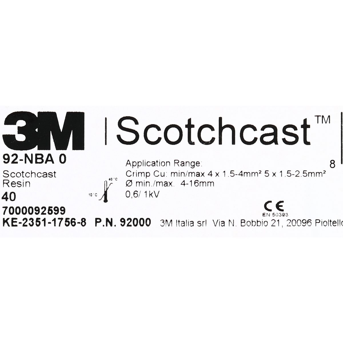 3M Scotchcast ชุดต่อสายเคเบิ้ลชนิดเรซิ่น รุ่น 92-NBA0 สามารถฝังดิน เหมาะกับสายไฟฟ้าไม่เกิน 1 kV กันน้ำเข้าได้ดี จ่ายกระแสไฟได้ภายใน 30 นาทีห