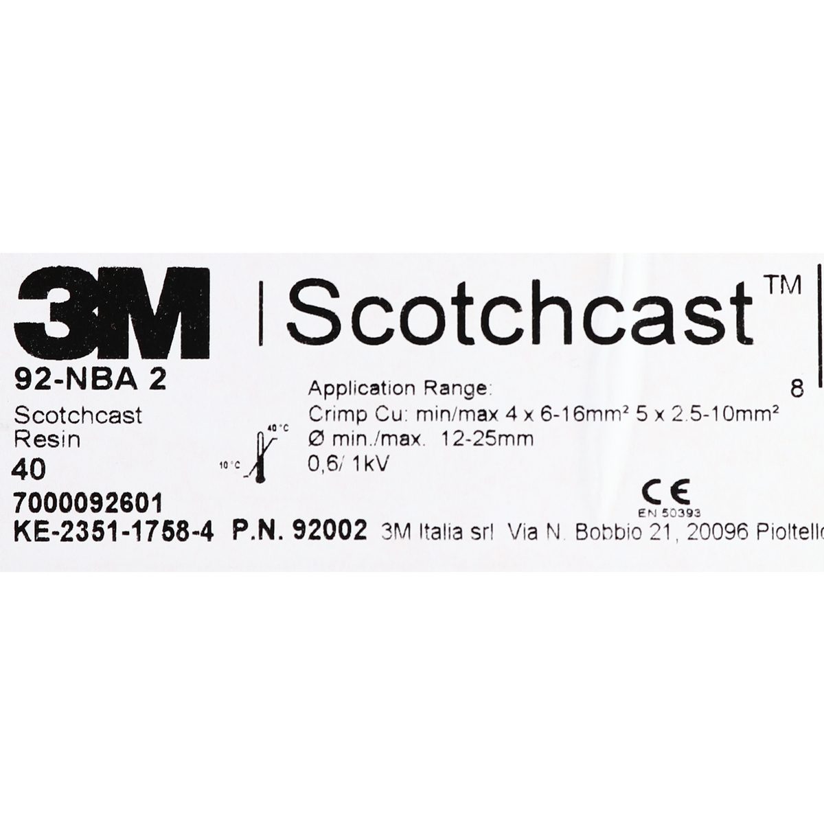 3M Scotchcast ชุดต่อสายเคเบิ้ลชนิดเรซิ่น รุ่น 92-NBA2 สามารถฝังดิน เหมาะกับสายไฟฟ้าไม่เกิน 1 kV กันน้ำเข้าได้ดี จ่ายกระแสไฟได้ภายใน 30 นาทีห