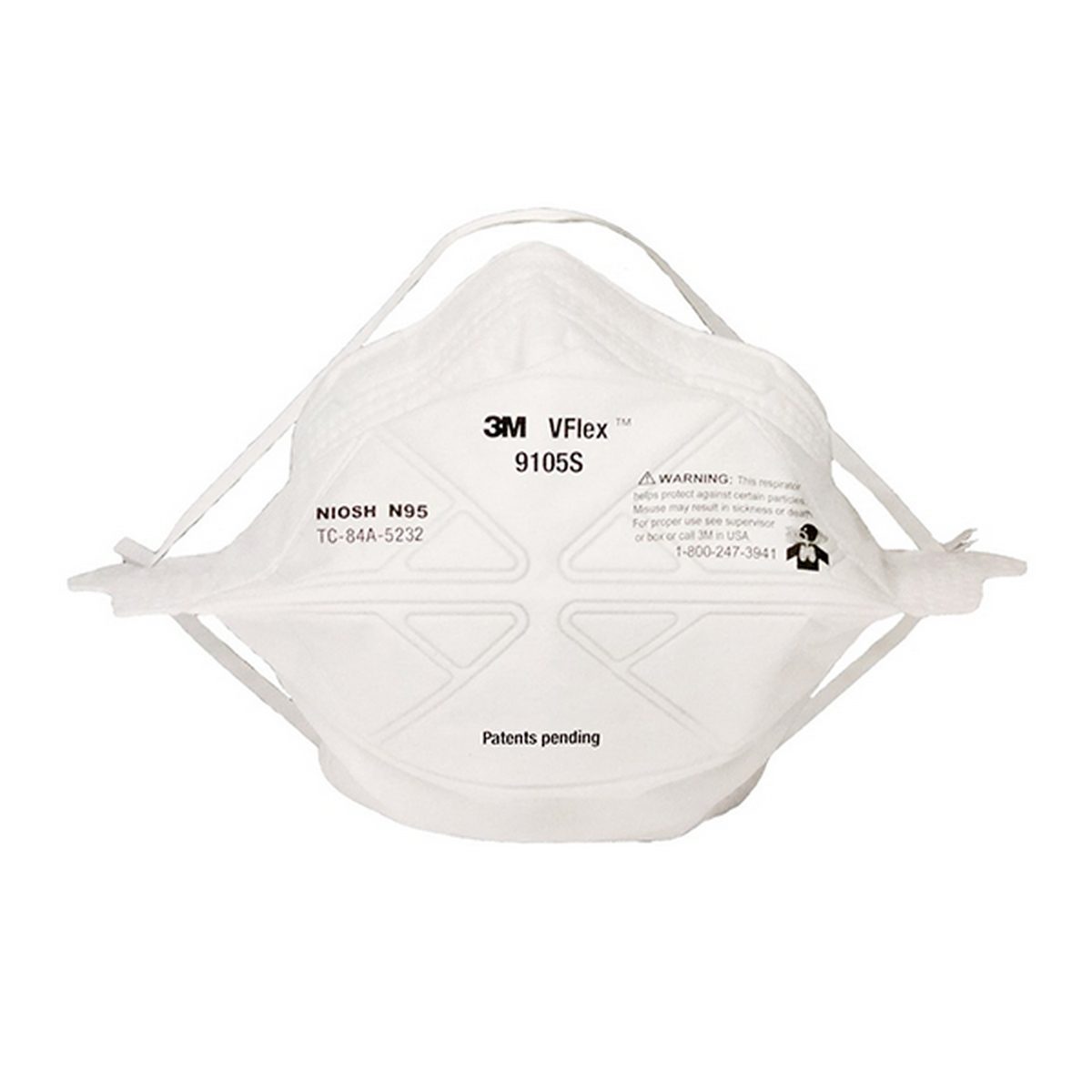 หน้ากากป้องกันฝุ่นละออง แบบพับได้ (สำหรับเด็กและสตรี) ยี่ห้อ 3M รุ่น 9105S VFLEX N95 มีประสิทธิภาพการกรองไม่น้อยกว่า 95% และดักจับอนุภาคขนาด
