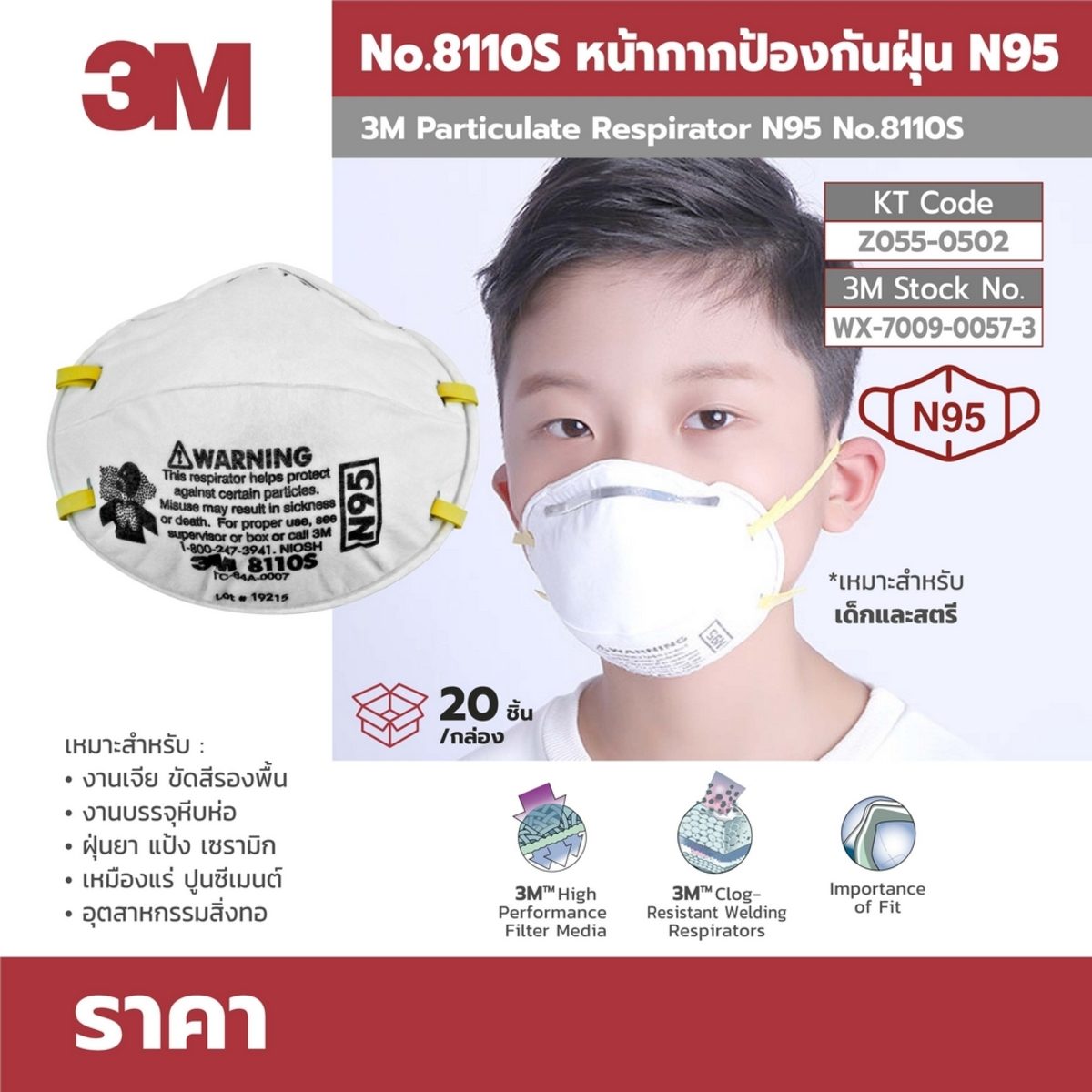 NO.8110SN95หน้ากากป้องกันฝุ่น(20PCS/BOX)
