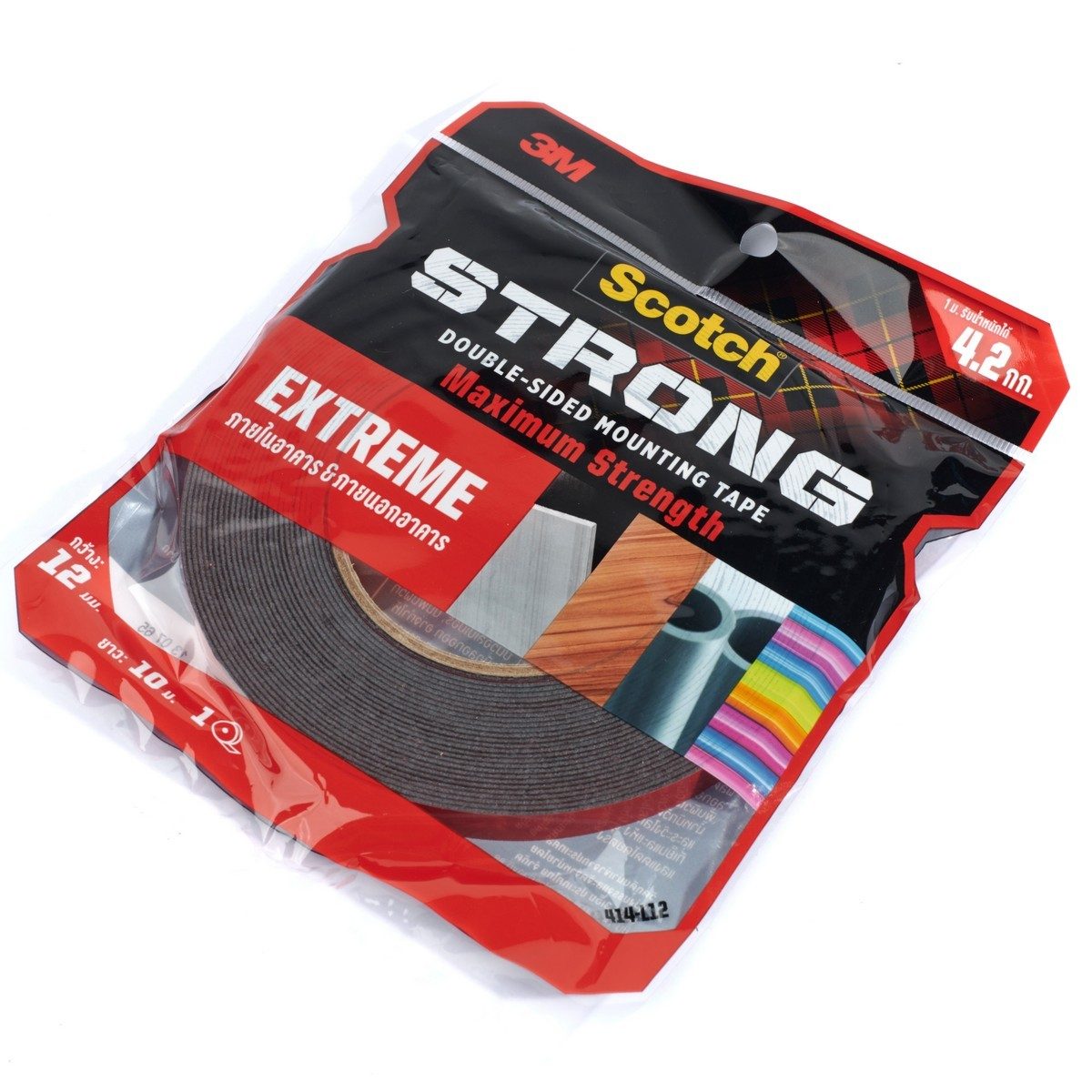 3M Scotch Extreme Tape เทป 2 หน้าแรงยึดติดสูง หน้ากว้าง 12 มม. X 10 ม. หนา 1.14 มม. ติดได้ทั้งภายในและภายนอกอาคาร เหมาะสำหรับพื้นผิวเรียบ (3