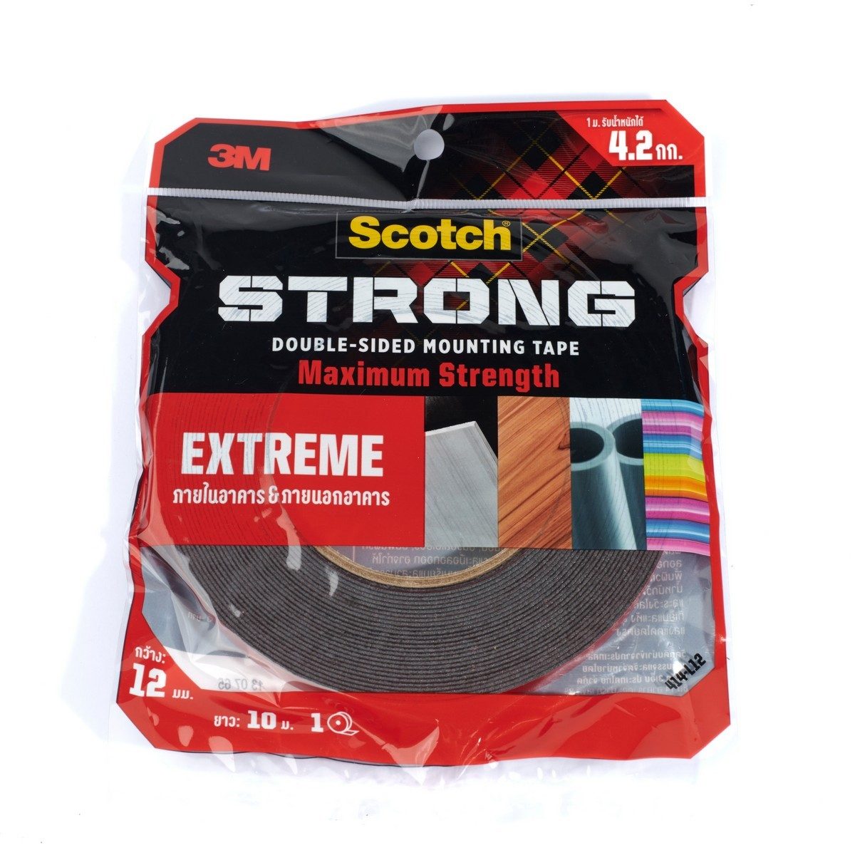 3M Scotch Extreme Tape เทป 2 หน้าแรงยึดติดสูง หน้ากว้าง 12 มม. X 10 ม. หนา 1.14 มม. ติดได้ทั้งภายในและภายนอกอาคาร เหมาะสำหรับพื้นผิวเรียบ (3