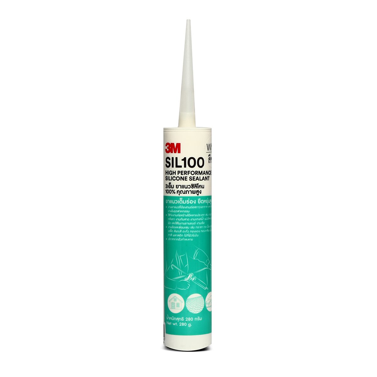 SIL 100 กาวซิลิโคน 100% สีขาว 3เอ็ม ยาแนวซิลิโคน 100% สำหรับอุดรอยต่อ รอยแยก รอยรั่ว และรอยซึม ยาแนวเต็มร่อง ยืดหยุ่นสูง