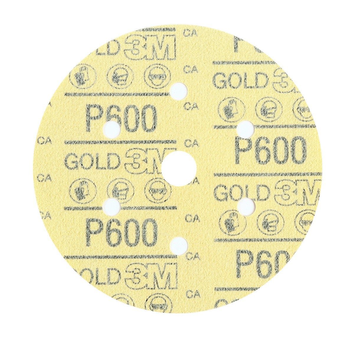 3M กระดาษทรายกลม Hookit Gold ขนาด 6 นิ้ว P600 มี 7 รู รุ่น 216U มีรูกลาง ใช้สำหรับแป้นขัด 6 นิ้ว หลังแบบสักหลาด 100 ชิ้น/กล่อง (3เอ็ม)
