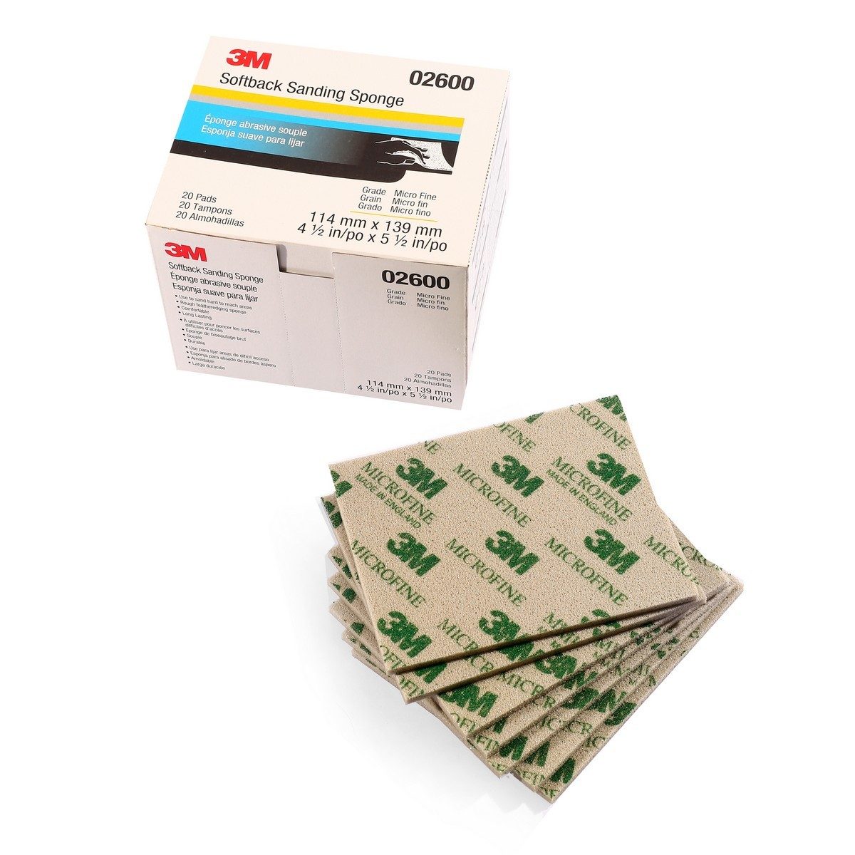 3M ฟองน้ำกระดาษทราย เบอร์ 1200-1500 02600 รุ่น 02600 ขนาด 110x140 มม. (Microfine) สำหรับงานขัดสีรองพื้น หรืองานตกแต่งพื้นผิวรถยนต์ (20 ชิ้น/