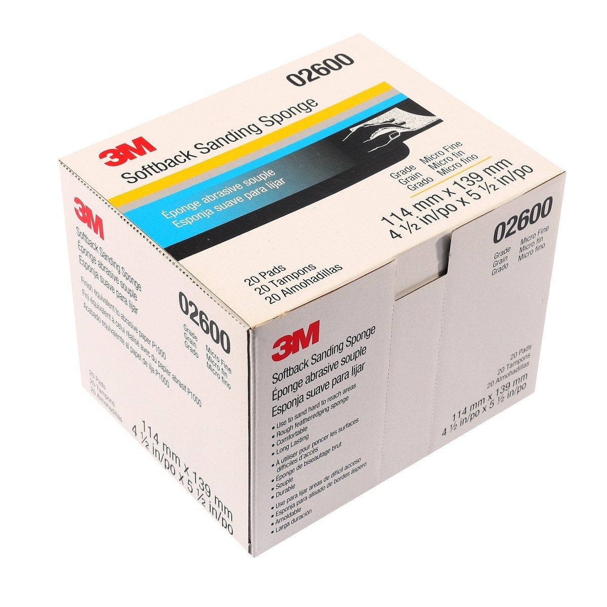 3M ฟองน้ำกระดาษทราย เบอร์ 1200-1500 02600 รุ่น 02600 ขนาด 110x140 มม. (Microfine) สำหรับงานขัดสีรองพื้น หรืองานตกแต่งพื้นผิวรถยนต์ (20 ชิ้น/