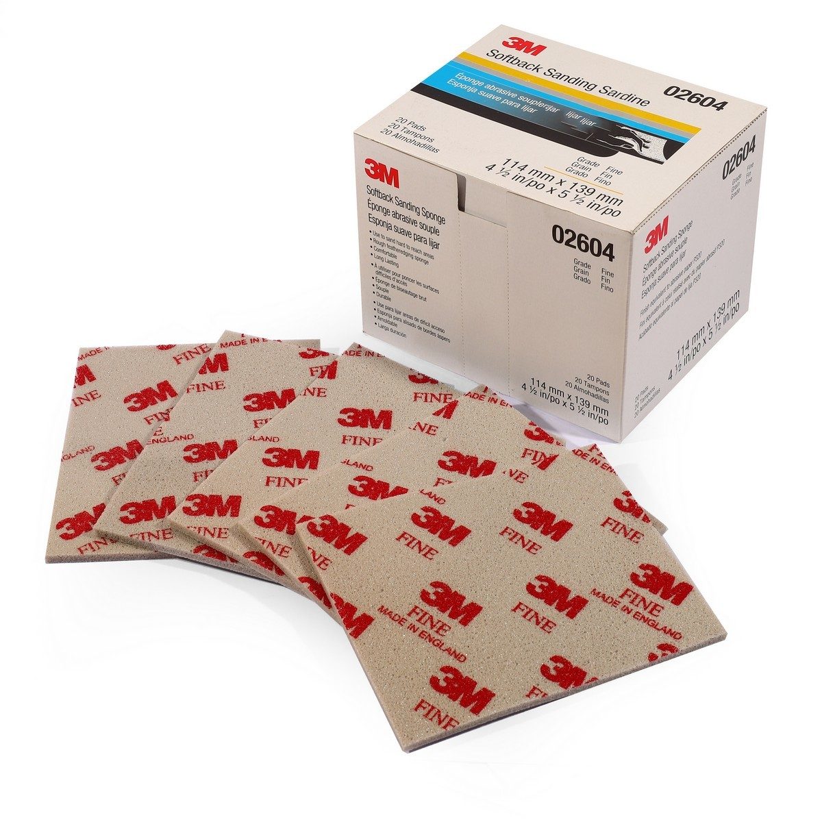 3M ฟองน้ำกระดาษทราย เบอร์ 320-400 รุ่น 02604 ขนาด 110x140 มม. (Superfine) สำหรับงานขัดสีรองพื้น หรืองานตกแต่งพื้นผิวรถยนต์ (20 ชิ้น/กล่อง) (