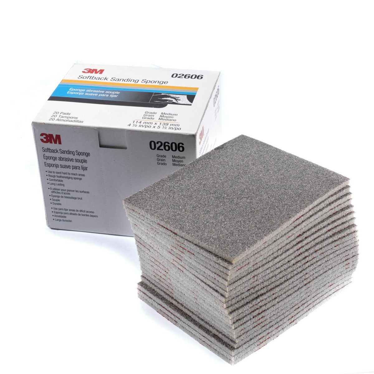 3M ฟองน้ำกระดาษทราย เบอร์ 120-180 รุ่น 02606 ขนาด 110x140 มม. (Superfine) สำหรับงานขัดสีรองพื้น หรืองานตกแต่งพื้นผิวรถยนต์ (20 ชิ้น/กล่อง) (