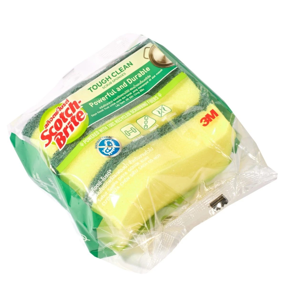 3M แผ่นใยขัด+ฟองน้ำ (สีเขียว) 2IN1 รุ่น ANTI-BAC ผสมสาร Zink Complex ที่ไม่เป็นอันตรายต่อมนุษย์ ช่วยยับยั้งแบคทีเรีย เหมาะสำหรับงานขัดล้างทั