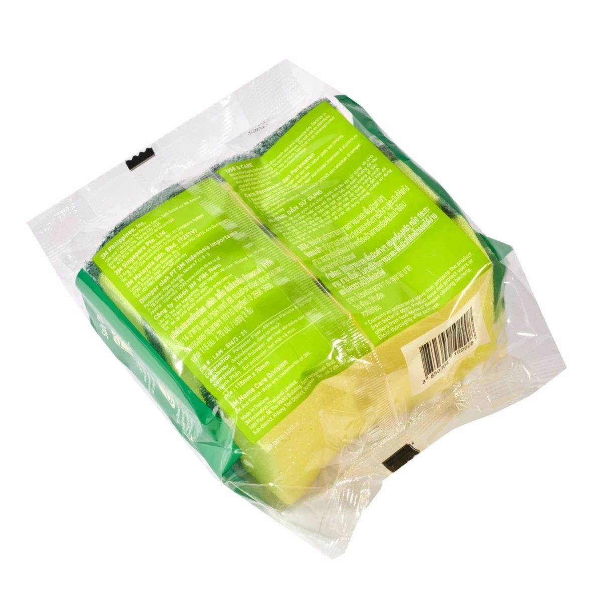 3M แผ่นใยขัด+ฟองน้ำ (สีเขียว) 2IN1 รุ่น ANTI-BAC ผสมสาร Zink Complex ที่ไม่เป็นอันตรายต่อมนุษย์ ช่วยยับยั้งแบคทีเรีย เหมาะสำหรับงานขัดล้างทั