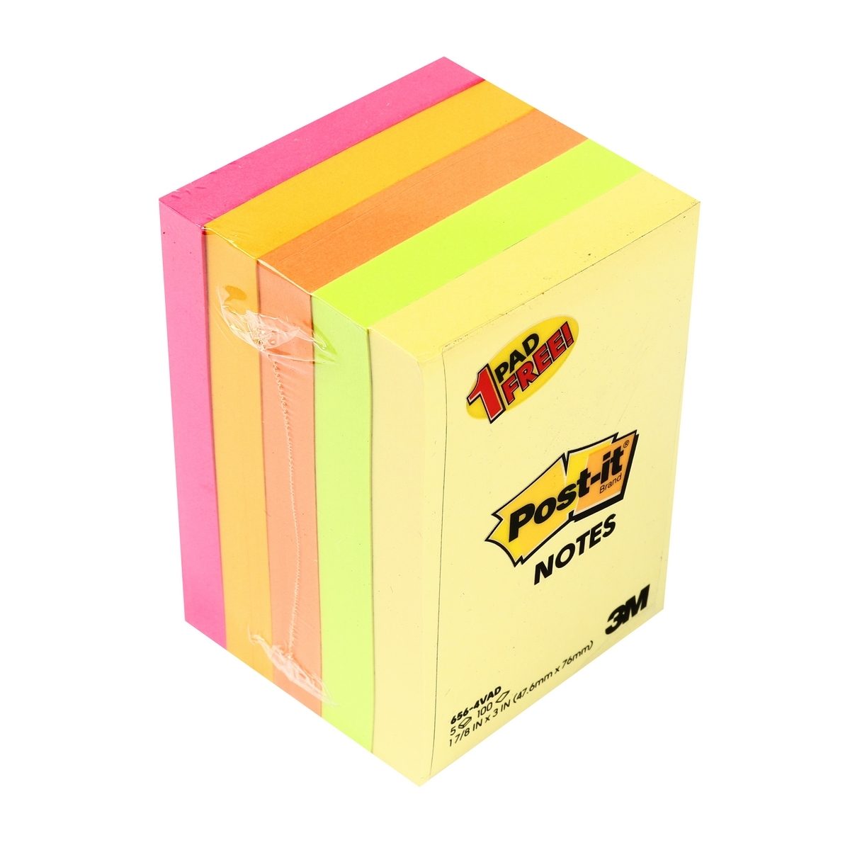 3M โพสต์-อิท กระดาษโน๊ต คละสี ขนาด 2x3 นิ้ว รุ่น 656-4 VAD ติดซ้ำใหม่ได้หลายครั้ง ไม่ทิ้งคราบกาวและไม่ทำให้เอกสารเสียหาย (แพ็ค 4+1) (3เอ็ม)